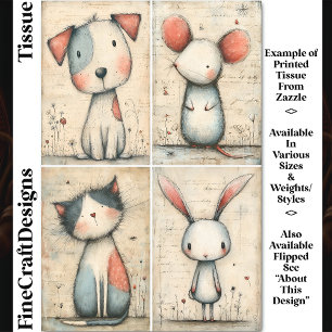Whimsical Hund, Katze, Maus & Bunny DS1L Decoupage Seidenpapier
