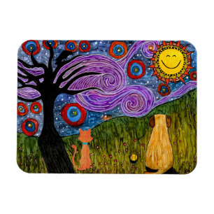Whimsical Hund und Cat Starry Night Mouse Pad Magnet