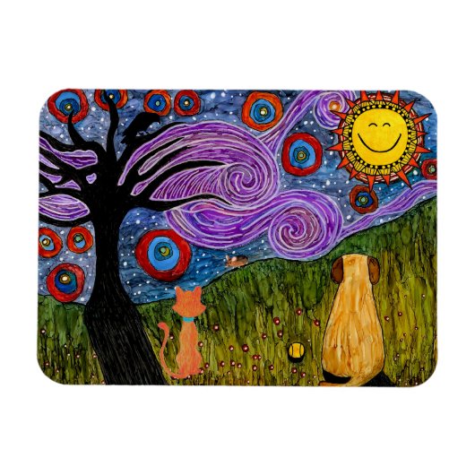 Whimsical Hund und Cat Starry Night Mouse Pad Magnet (Horizontal)