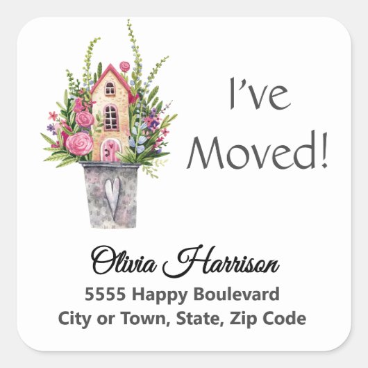 Whimsical I Moved, Pink 1.5-in Address Sticker (Vorderseite)