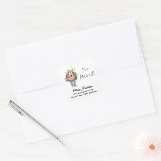 Whimsical I Moved, Pink 1.5-in Address Sticker (Umschlag)