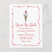 Whimsical Ice Cream Cone Wedding Save the Date Ankündigungspostkarte (Vorderseite)