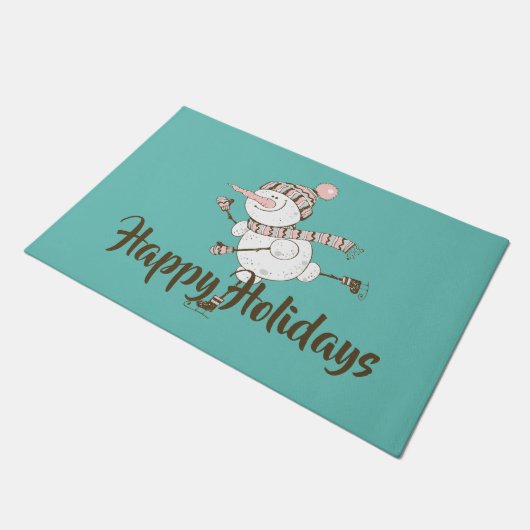 Whimsical Ice Skaten Snowman Anpassbar Fußmatte (Schrägansicht)