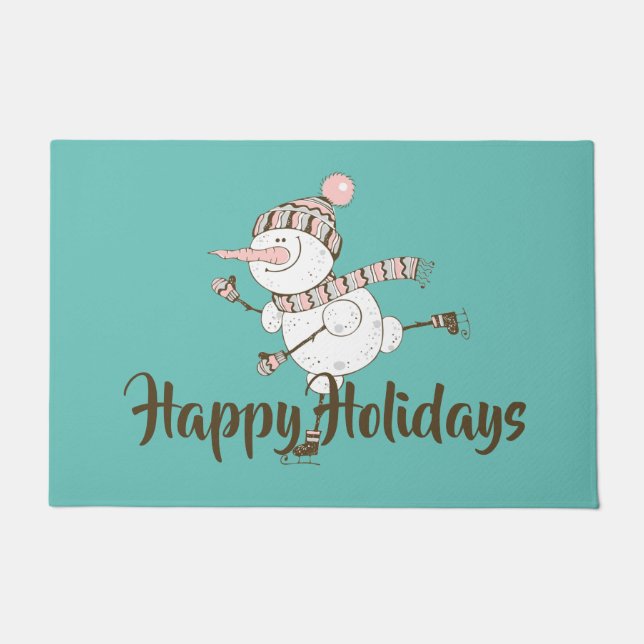Whimsical Ice Skaten Snowman Anpassbar Fußmatte (Vorderseite)