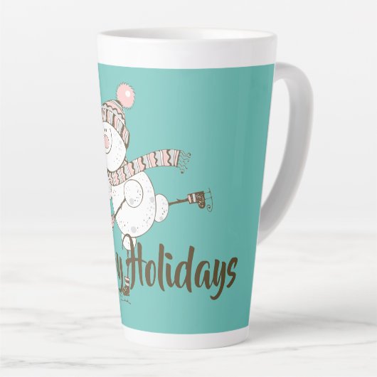 Whimsical Ice Skaten Snowman Anpassbar Milchtasse (Rechte Ecke)