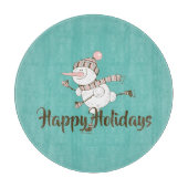 Whimsical Ice Skaten Snowman Anpassbar Schneidebrett (Vorderseite)