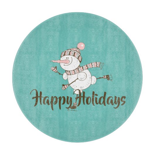 Whimsical Ice Skaten Snowman Anpassbar Schneidebrett (Vorderseite)