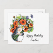 Whimsical Igel and Poppies Geburtstagskarte Postkarte (Vorne/Hinten)