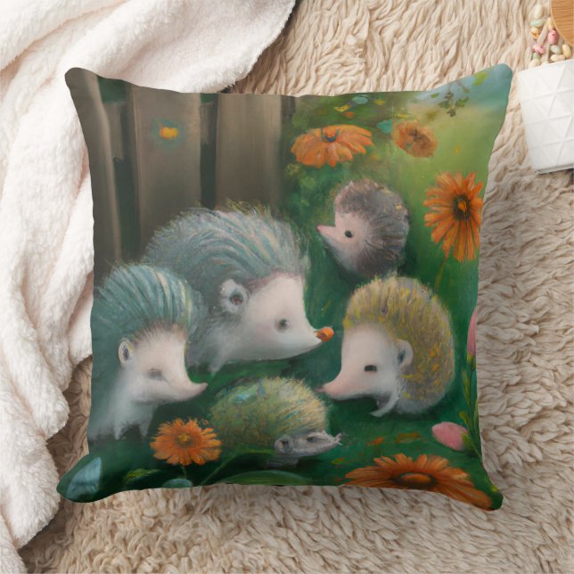 Whimsical Igel Family Picnicken im Garten Kissen (Decke)
