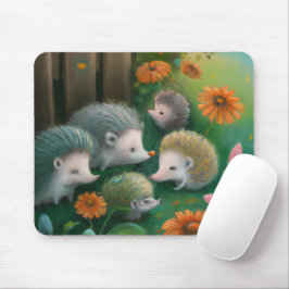 Whimsical Igel Family Picnicken im Garten Mousepad