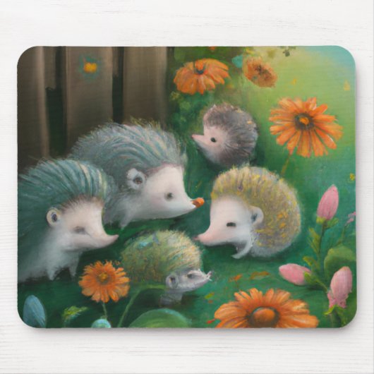 Whimsical Igel Family Picnicken im Garten Mousepad (Vorne)
