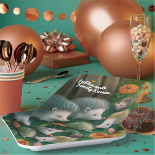 Whimsical Igel Family Picnicken im Garten Pappteller