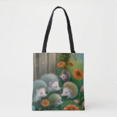 Whimsical Igel Family Picnicken im Garten Tasche (Vorderseite)