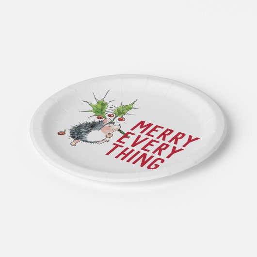 Whimsical Igel froh alles Weihnachten Pappteller (Schrägansicht)