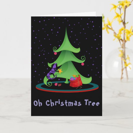 Whimsical Iguana Oh Weihnachtsbaum Karte (Gelbe Blume)