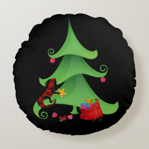 Whimsical Iguana Oh Weihnachtsbaum Rundes Kissen