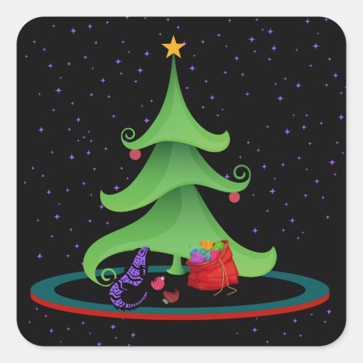 Whimsical Iguana Oh Weihnachtsbaum Star oben Quadratischer Aufkleber (Vorderseite)