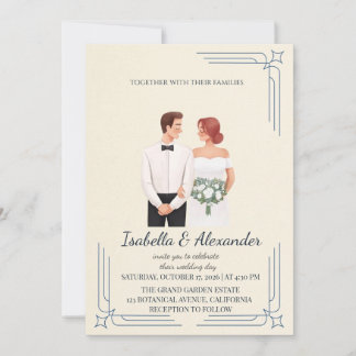Whimsical Illustrated Couple Wedding Invitation Einladung