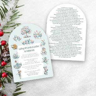 Whimsical Illustration 12 Tage Weihnachts Blau Einladung