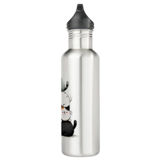 Whimsical Illustration of a Stack of Adorable Cats Edelstahlflasche (Rechts)
