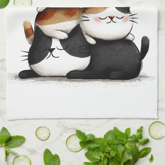 Whimsical Illustration of a Stack of Adorable Cats Geschirrtuch (Gefaltet)