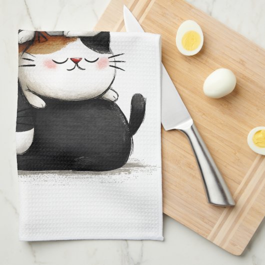 Whimsical Illustration of a Stack of Adorable Cats Geschirrtuch (Viertel Falte)