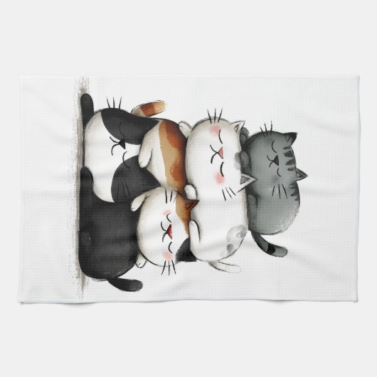 Whimsical Illustration of a Stack of Adorable Cats Geschirrtuch (Horizontal)