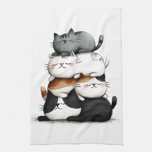 Whimsical Illustration of a Stack of Adorable Cats Geschirrtuch (Vertikal)