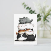 Whimsical Illustration of a Stack of Adorable Cats Postkarte (Stehend Vorderseite)