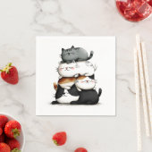 Whimsical Illustration of a Stack of Adorable Cats Serviette (Beispiel)
