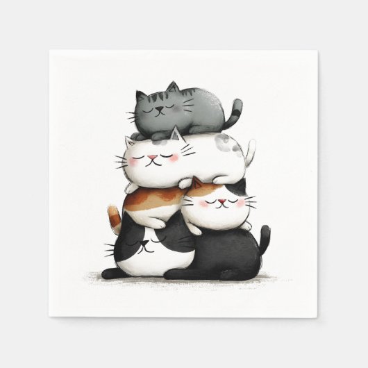 Whimsical Illustration of a Stack of Adorable Cats Serviette (Vorderseite)