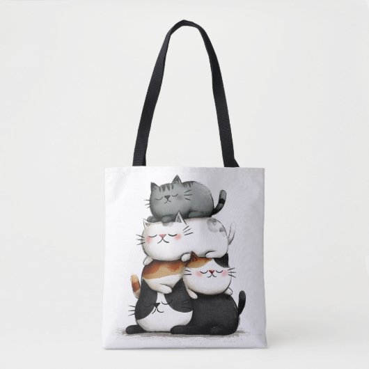 Whimsical Illustration of a Stack of Adorable Cats Tasche (Vorderseite)