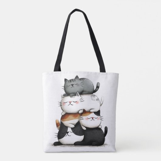 Whimsical Illustration of a Stack of Adorable Cats Tasche (Rückseite)