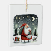Whimsical Illustration Weihnachtsmann mit Geschenk Keramikornament (Rechts)