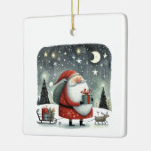 Whimsical Illustration Weihnachtsmann mit Geschenk Keramikornament (Links)