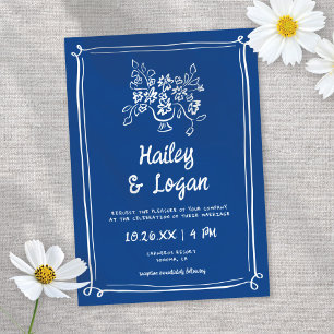 Whimsical Illustriert Blue Hand gezeichnet Fun Wed Einladung