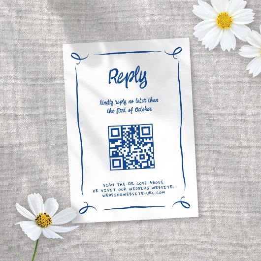 Whimsical Illustriert Blue Hand gezeichnet Fun Wed RSVP Karte