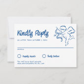Whimsical Illustriert Blue Handmade Cupid Wedding RSVP Karte (Vorderseite)