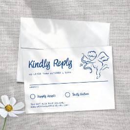 Whimsical Illustriert Blue Handmade Cupid Wedding RSVP Karte