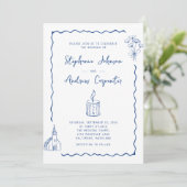 Whimsical Illustriert Cobalt Blue Wedding Einladung (Stehend Vorderseite)