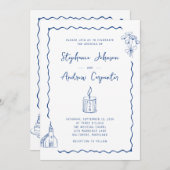 Whimsical Illustriert Cobalt Blue Wedding Einladung (Vorne/Hinten)
