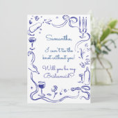 Whimsical Illustriert Doodle Bridesmaid Vorschlag Einladung (Stehend Vorderseite)