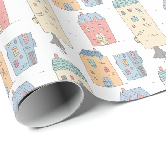 Whimsical Illustriert Houses Geschenkpapier (Rolleneckpunkt)