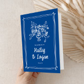 Whimsical Illustriert Modern Blue Wedding Zeremoni Programm