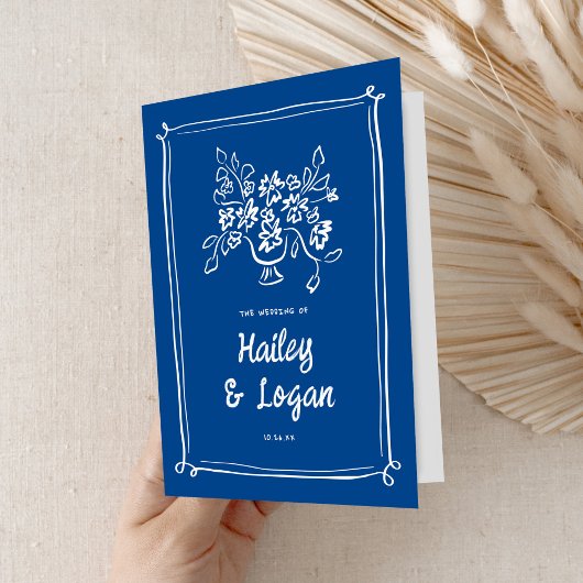 Whimsical Illustriert Modern Blue Wedding Zeremoni Programm