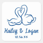 Whimsical Illustriert Swan Modern Fun Wedding Quadratischer Aufkleber (Vorderseite)