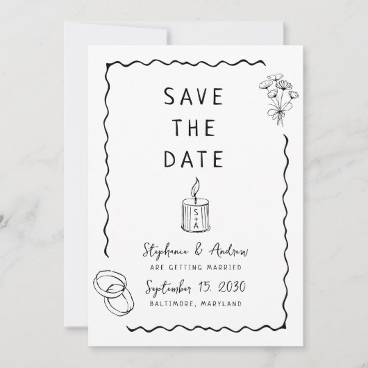 Whimsical Illustriert Wedding Save the Date Einladung (Vorderseite)