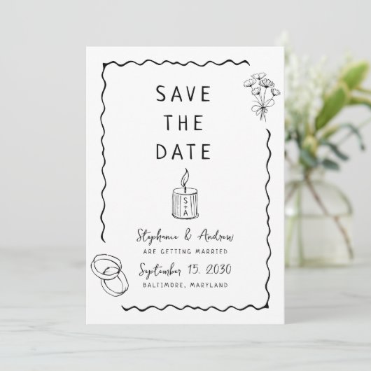 Whimsical Illustriert Wedding Save the Date Einladung (Stehend Vorderseite)