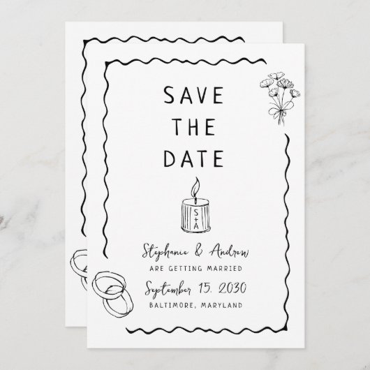 Whimsical Illustriert Wedding Save the Date Einladung (Vorne/Hinten)