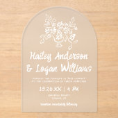 Whimsical Illustrierte handgezeichnet Blumenhochze Acryleinladungen (Vorderseite)